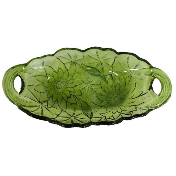 INDIANA GLASS CO Tiara vintage green oval candy, nut dish 4.5 x 9.5 x 1.75" - Picture 1 of 1